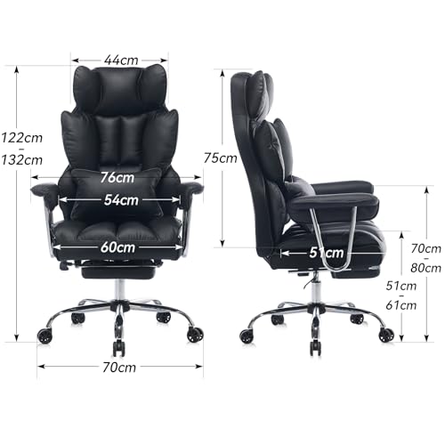 Image of Efomao Desk Office Chair Big High Back Chair PU Leather Computer Chair Managerial Executive Swivel Chair with Lumbar Support (Black)