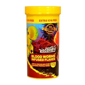 Taiyo Pluss Discovery Premium Blood Worm Infused Flakes Fish Food, 110G (100 G + Extra 10% Free) (Pack of 1) All Life Stages