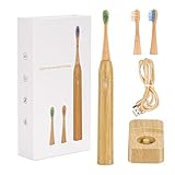 M.A.K Electric Bamboo Toothbrush, IPX8 Waterproof, Smart Sonic Electric Toothbrush 3 Replaceable Bamboo Toothbrush Head，3 Mode Rechargeable Kid Electric Bamboo Toothbrush for Kids