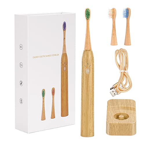 M.A.K Electric Bamboo Toothbrush, IPX8 Waterproof, Smart Sonic Electric Toothbrush 3 Replaceable Bamboo Toothbrush Head，3 Mode Rechargeable Kid Electric Bamboo Toothbrush for Kids
