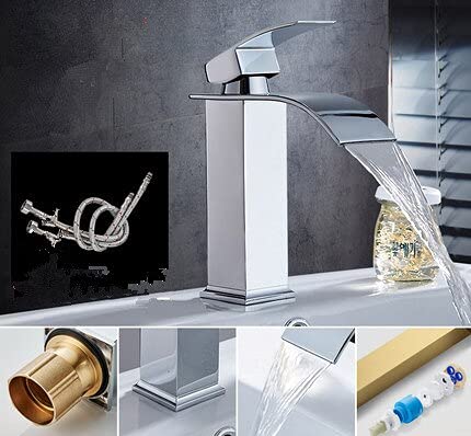 Robinet en laiton haut de gamme FIDEMM, mitigeur de salle de bain cascade dorée pour vasque