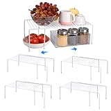 ziroland 4-Pack Expandable Medium (13.4-25.1x9inch) Kitchen Organizer Rack, Kitchen Shelves for Spice Organization for Cabinet, Pantry Organizers and Storage, Spice Rack, Desk Organizer, White