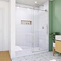 Shower Door, SANYCASA Glass Shower Door 56-60 in.W x 76 in H Frameless with Handle, 5/16"(8mm) Glass Explosion- Proof Film, Sliding, Nano Easy - Clean Coating for Bathroom