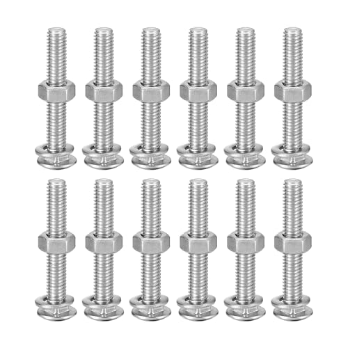 Image of uxcell M6x40mm Square Neck Carriage Bolts with Nuts & Washers, 12Set 304 Stainless Steel Round Head Square Neck Coach Bolt Screws, Silver Tone