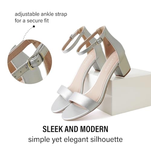 Image of J. Adams Daisy Heeled Sandals - Ankle Strap Low Block, Open Toe Dress Pumps, Chunky Heels - Dressy Shoes for Women - Bridal, Wedding, Summer Sandals