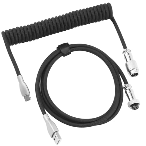 AYHYHLJZJ Câble Spirale USB C Clavier Mécanique, cable clavier enroulé 1,8 m, cable clavier pour USB C, Connecteur Aviator détachable, TPU, Câble spiralé pour claviers mécanique (Noir)