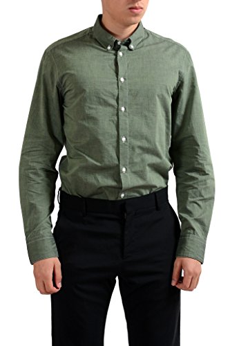 Armani Collezioni Men's Green Button Front Long Sleeve Casual Shirt US S IT 48;