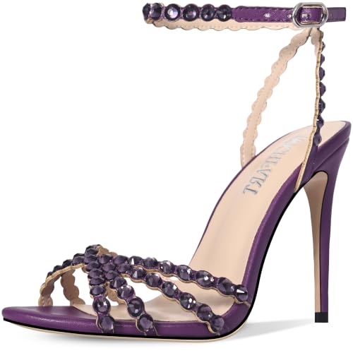 Image of HOCHFART Women's Rhinestone Stiletto High Heels Buckle Strappy Heeled Sandals Round Toe Sexy Dressy Pumps Shoes