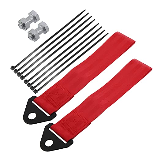 X AUTOHAUX 2 Set Front Bumper Car Tow Strap Trim Trailer Belt with Rope Red