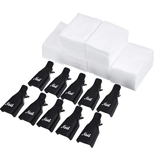 eBoot Nail Cap Clips UV Gel Polish Remover Wrap 10 Pack with 420 Pack Nail Wipe Cotton Pads (Black)