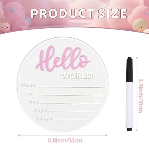 Image of Baby Announcement Sign, 5.9 Inch inchHello World inch Newborn Sign for Birth Announcement, Baby Name & Welcome Baby Board, Acrylic Newborn Announcement Sign for Hospital (Pink)