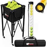 Juego 2 en 1: tolva de tenis y pickleball con tubo de recogida, 120 pelotas de tenis o 100 soportes