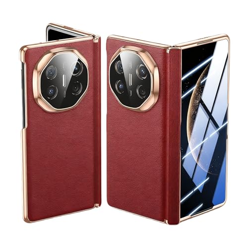 Coque pour Huawei Mate X6 rouge en cuir avec protège-écran et charnière