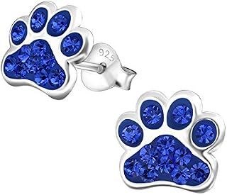 Katy Craig Paw Gift Earrings Sterling Silver with Crystal Stones - Royal Blue