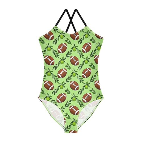 ALAZA Rugby American Football Green Girls Swimsuit Bathing Suit Beach Swimwear One Piece 3-10T
