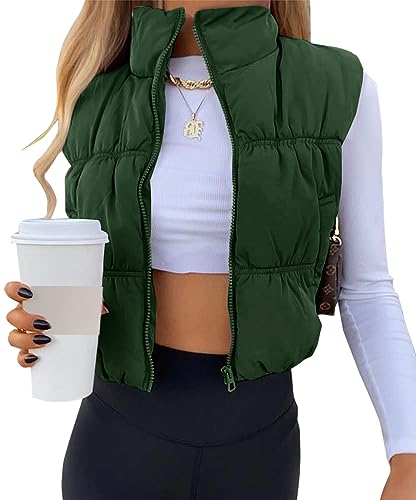 Image of SySea Women's Crop Puffer Vest Winter Zip Up Lightweight Sleeveless Warm Outerwear Padded Coat