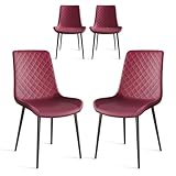 Aimerive Dining Chairs Set of 4, Kitchen Dining Chairs, Modern Upholstered Kitchen Chairs with Faux Leather and Metal Legs, Dining Room Chairs, Wine Red