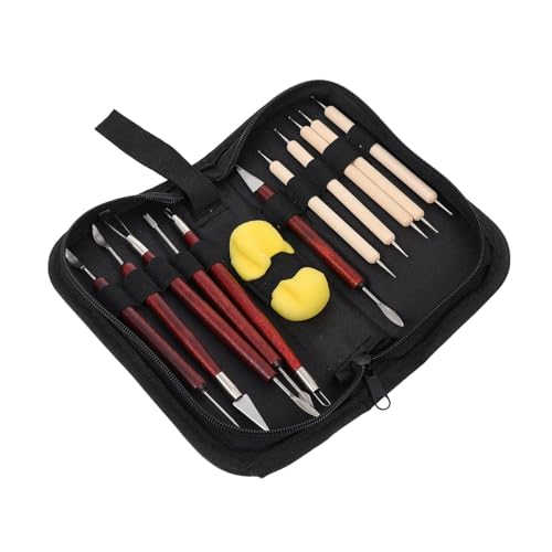 OSALADI Crafting Essential DIY Clay Tool Kit 12-Piece Set Including Carving Tools Drill Pen Sponge for Polymer Clay Sculpture Pottery