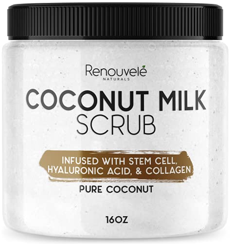 Renouvelé Coconut Scrub | 16oz | Coconut Milk Salt Scrub | Coconut Body Scrubs for Women Exfoliation | Exfoliating Face Scrub & Exfoliating Body Scrub | Natural Body Exfoliating Scrub Facial Leg Foot