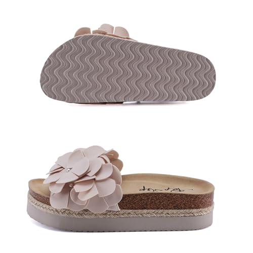 Image of PepStep Slide Sandals for Women with Soft Cork Footbed and Strap, Ladies Fashion Platform Slide Sandals Comfortable Slip On Style