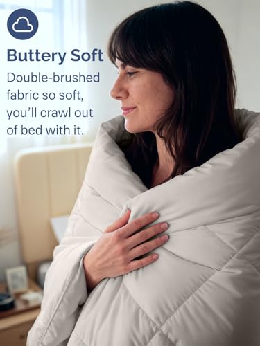 Image of King Size, Light Gray Alternative Down Comforter - Warm, Lightweight & Breathable Hotel Quality Bedding for Men, Women, Kids and Teens - All Season Oversized Cooling Microfiber Duvet Insert Comforter