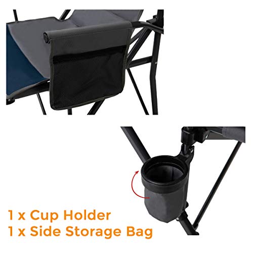 Pacific Pass Camping Chair Heavy Duty Padded Chair, 400lbs Capacity, Folding Sports High Back Chair with Storage Bag & Cup Holder for Camping, Fishing, Hiking, Outdoor, Carry Bag Included