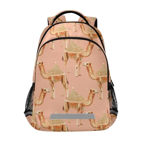 FFYHO Camel Sparkling Print Large School Backpacks with Chest Strap for Boys Girls Students,Lightweight Bookbags 17 Inch, Portable Casual Daypack Bags