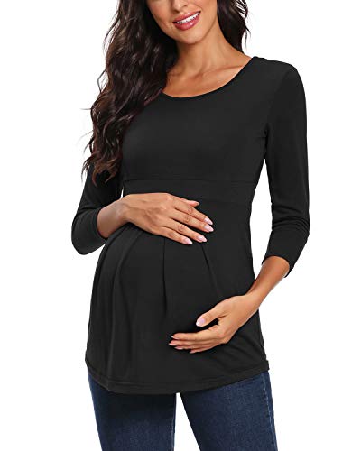 Love2Mi Camiseta de Maternidad de Manga Corta para Embarazo, túnica de Verano, Negro-L, M