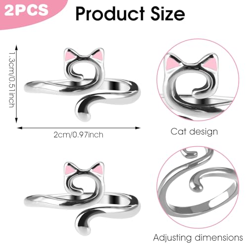 Image of YUXIANLB 2PCS Crochet Rings Cute Cats Yarn Guide Rings Adjustable Size Knitting Tension Regulator Metal Open Finger Hook for Knitting Accessories