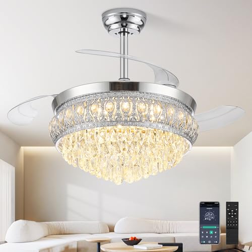 Image of 48 inch Chrome Fandelier Ceiling Fan with Light, Chandelier Fan