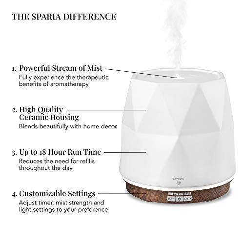 Sparia Ceramic Ultrasonic Essential Oil Diffuser For Aromatherapy, Matte White With Wood Grain, 300Ml, 18 Hour Runtime #TOP1