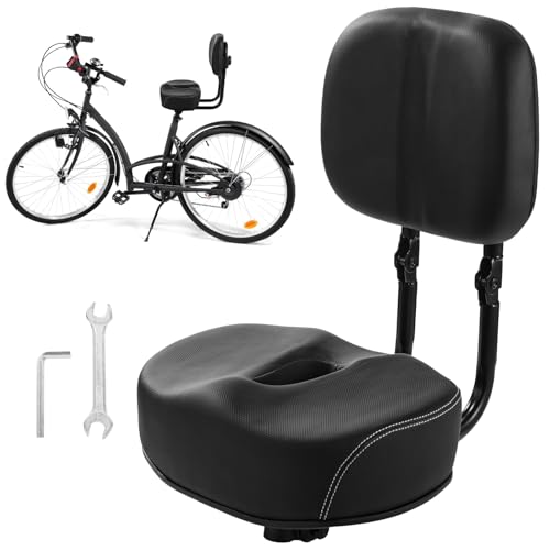 yeesport Bike Seat with Adjustable Backrest Oversized Bicycle Saddle Replacement Comfortable Wide Seat PU Leather Soft Cushion for Mountain Bike Tricycle Commuter or Electric Bike