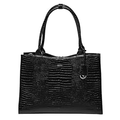 Socha Laptoptasche Damen 15.6 Zoll – Croco Jet Black – elegante Business Tasche mit Croco-Optik, herausnehmbarem Laptopfach, vielen Fächern & Schultergurt