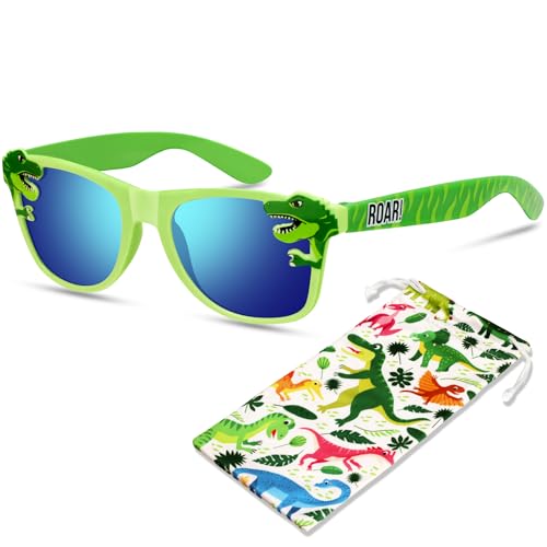 Hifot Gafas Sol Niño Niña del Dinosaurio, Protección UV Gafas de Sol Niño 3 Años a 10 Años, con Funda Blanda de Dinosaurios, para Playa Salidas Ciclismo Cumpleaños Verano Deportiva Fiestas