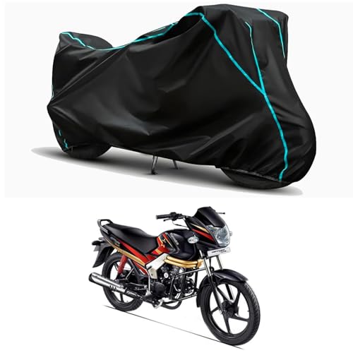 Image of Waterproof Bike Body Cover Compatible for | Mahindra Centuro BS6 | Taffeta Fabric, Sky Piping Design, Bottom Elastic Fit | Dustproof, Sun UV & Rain Protection for All Weather.