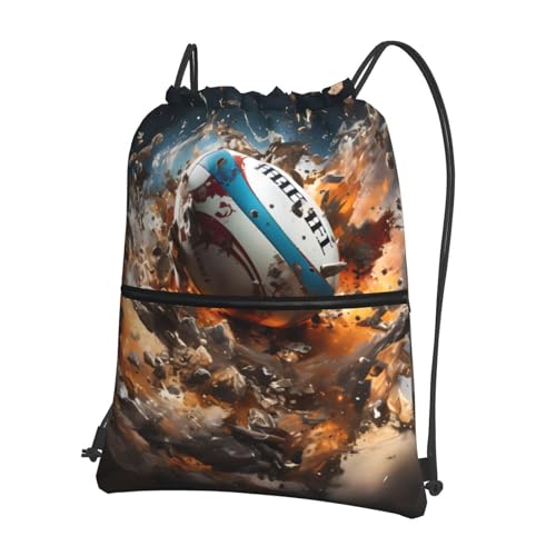 Qwvbn Mochila Rugby on Fire Outdoor con cremallera y cordón, impe...