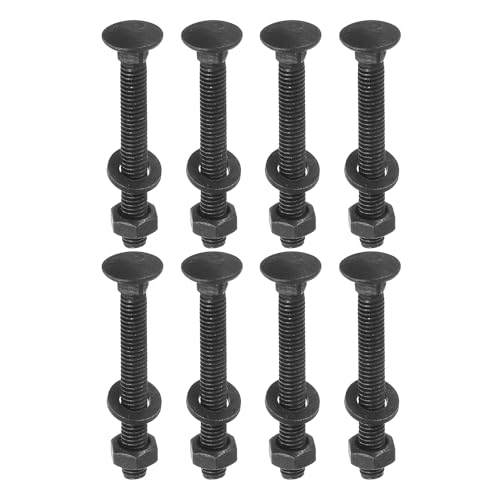 Image of uxcell M6 x 50mm Carriage Bolt Kit, 25 Set Round Head Square Neck Screws, Carriage Bolts Screws Set Includes Washers and Nuts - Carbon Steel Black Oxide for Fastening Accessories
