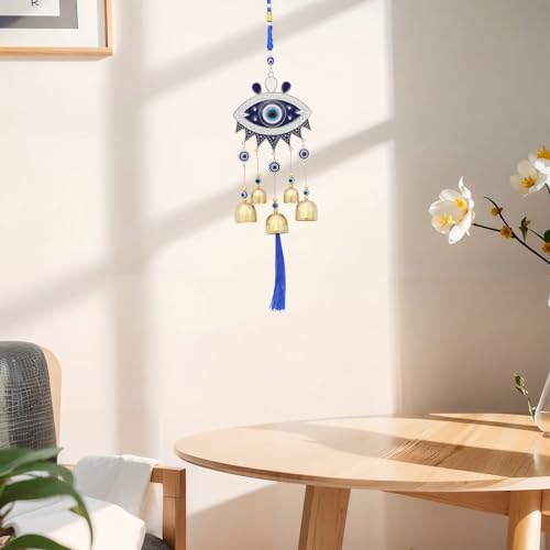 Image of 17.3 inch Gothic Evil Eye Wind Chimes - Weather-Coated Metal Witch Bells for Door Protection - Vintage Copper Finish Spooky Halloween Decor for Garden, Porch & Backpack - Spiritual Gift