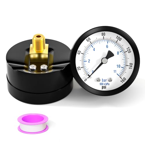 Image of 0-160PSI Well Pump Pressure Gauge 2 inch Dial Size, 1 /8 inch NPT Back Mount, 3-2-3% Accuracy, for Tube, Water Pump, Gas, Liquid, Pressure Test