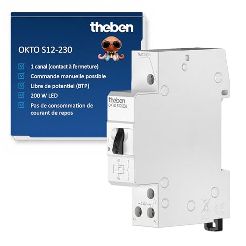 Theben 3120120 OKTO S12-230 Télérupteur électromécanique I Rail DIN, 230 V I 1 NO I LED jusqu'à 200 W I Contrôle de la lumière (1 pièce)