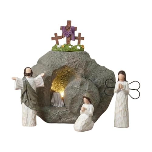 Scena vuota della tomba per Pasqua - Set di ornamenti per figure religiose, decorazioni di compleanno cristiane | Disposizione della scultura narrativa della risurrezione spirituale, decorazione