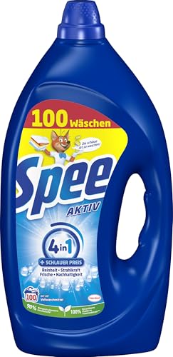 Spee Aktiv Gel Universal 4 + 1 Waschmittel (100 Waschladungen), Flüssigwaschmittel mit 4 + 1 Formel vereint Reinheit, Strahlkraft, Frische & Nachhaltigkeit, 20° - 95° C