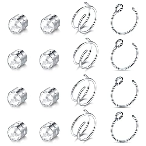 ChiMunllin 16PCS Faux Nose Septum Fake Nose Rings Fake Nose Piercing Studs Rings Stainless Steel Faux Nose Hoop Rings Non Piercing Jewelry for Women Menn Cover
