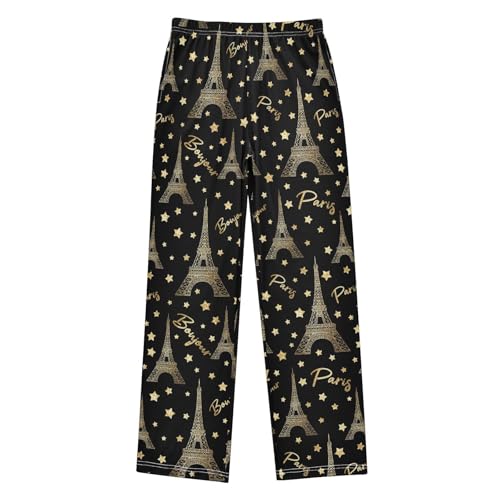 Boys' Pants Gold Glitter Star Eiffel Tower Long Bottoms Jogger Pants Elastic Waist Trousers with Pockets S-XL