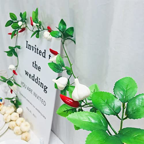 Riaxuebiy Artificial Garlic Chilli Vine Plant Garland 2 Meter Hanging Red Pepper Vine Wreath for Wedding Party Home Garden Festival Décor (B-Chilli Garlic Vine - Image 2