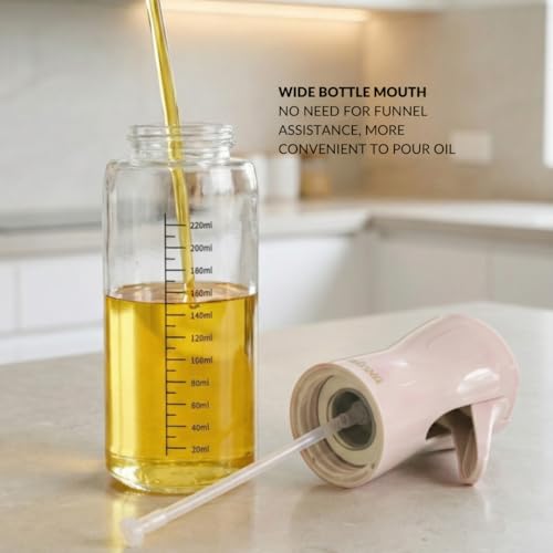 Image of Nestasia Glass Oil Sprayer Bottle for Kitchen (220ml) - 100% Food-Safe Vinegar & Olive Oil Spray Bottle for Healthy Cooking, Salad Dressing, Air Fryer, BBQ & Grilling (Beige)