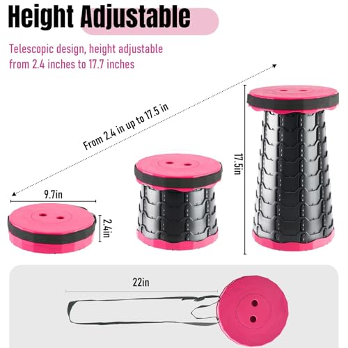 Image of Doseno Upgraded Foldable Stool Thickened, Portable Collapsible Stool Retractable Stool, Foldable Portable Collapsible Chair for Fishing, (Red) (Pink, 2pack)