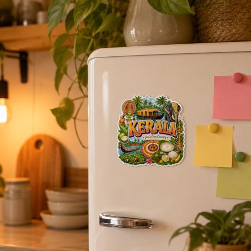 Image of Zesta Wooden Fridge Magnets Set | Refrigerator Decor Magnets for Kitchen | India Souvenir Fridge Magnet Collection | Wooden Magnet for Fridge Door Decoration (Kerala)