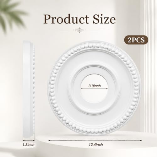 Image of 2pcs Ceiling Medallion for Light Fixtures Chandeliers,White,Beaded | Molded PU Ceiling Decor, Lightweight Decorative Trim, for Ceiling Fan, Chandelier and Indoor Lighting Fixture Home Renovation