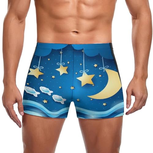 Boxer de bain homme étoiles lune nuit coupe ajustée anti-glisse